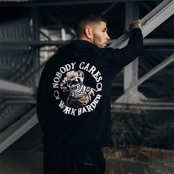 Nobody Cares Work Harder Skull Printed Casual Men's Hoodie