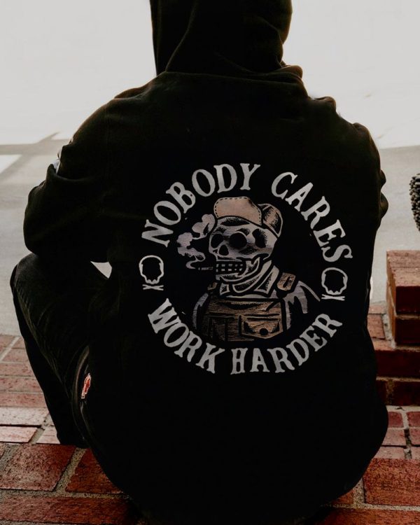 Nobody Cares Work Harder Skull Printed Casual Men's Hoodie