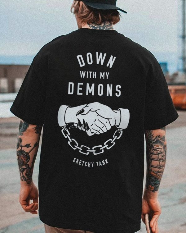 Down with my demons printed men's designer T-shirt