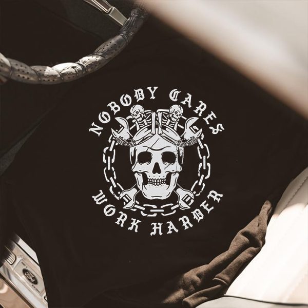 Skull Nobody Cares Work Harder Printed Men's Casual Hoodie